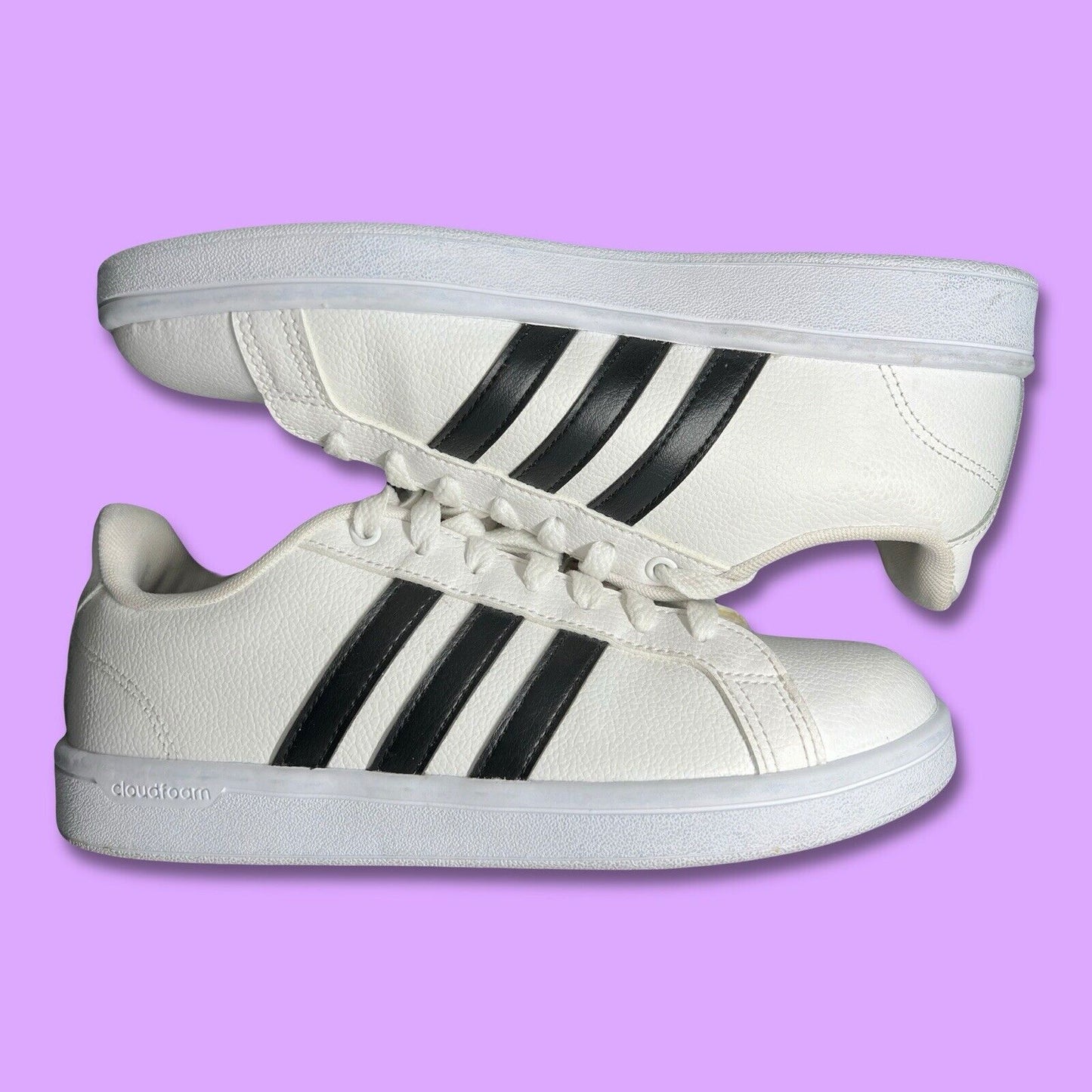 2018 Adidas Women’s Size 8 Cloudfoam Advantage White/Black 3 Stripe Shoes 28Y001