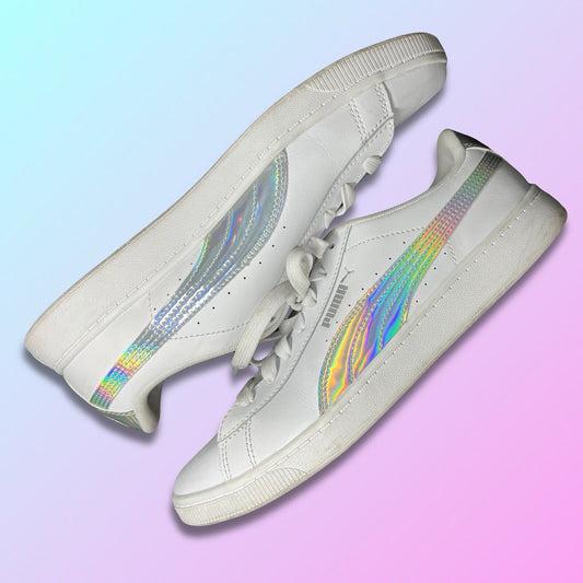 Girls Puma Classic Leather Sneakers Reflective Size 7.5 381497-01 Rainbow Bright