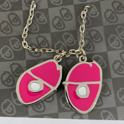 Krooked Eyes Skateboard Pendant mens unisex Necklace Silver/Pink NWT