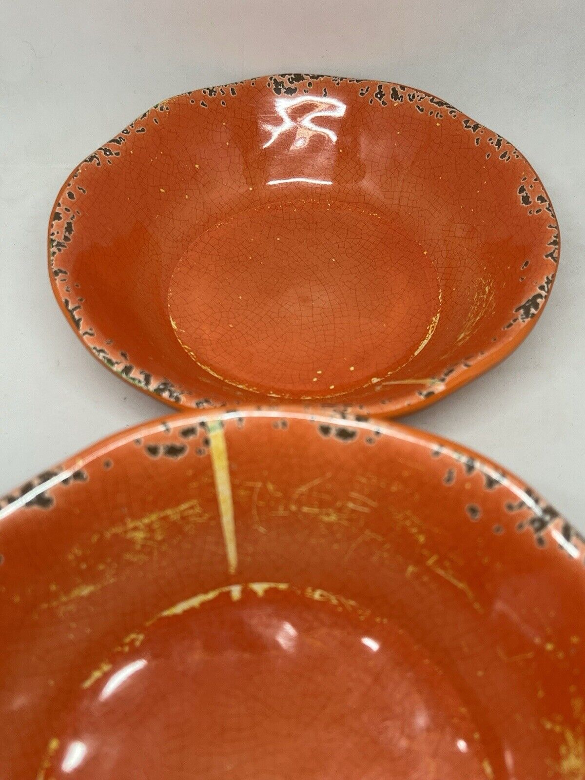 Set 4 Tommy Bahama Coral Orange Crackle Melamine Salad/Soup/ Cereal Bowls Camp