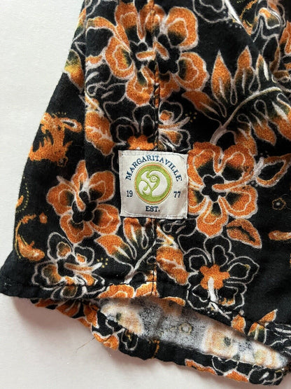 Margaritaville Orange And Black Button Up Shirt Awesome Halloween Hawaii Floral