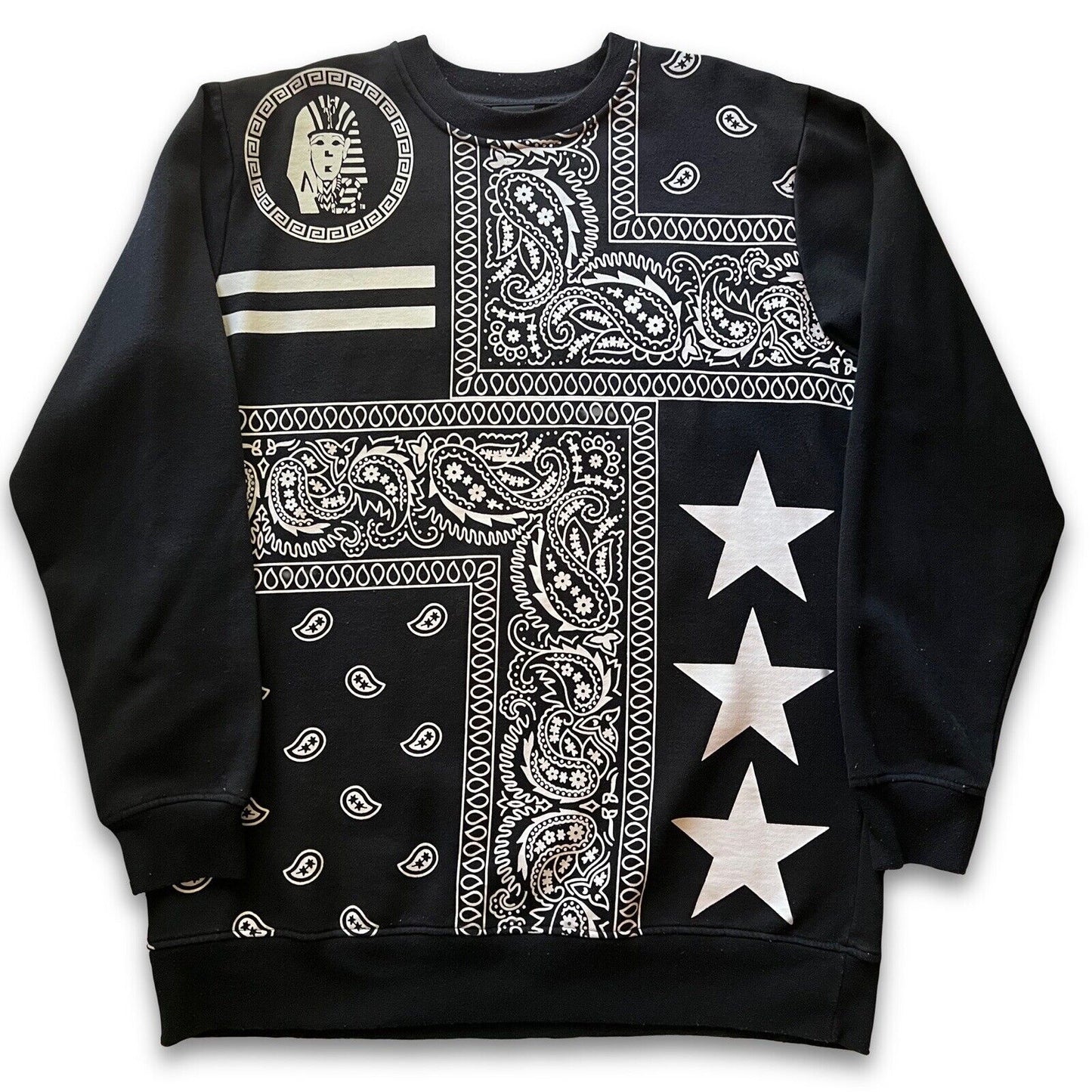 Last Kings Black Men’s Size Large Paisley Stars CrewNeck Black Sweatshirt Street