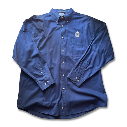 Club 33 Embroidered Mens Blue Longsleeve Button Up Devon & Jones Disneyland Rare