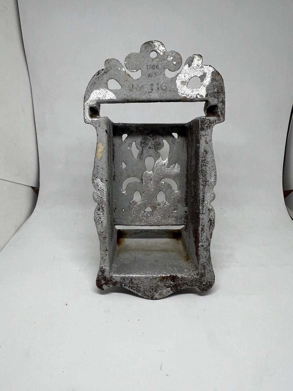 Vintage Heavy Cast Iron Black Fireplace Match Box Holder Wall Mount Fits Box