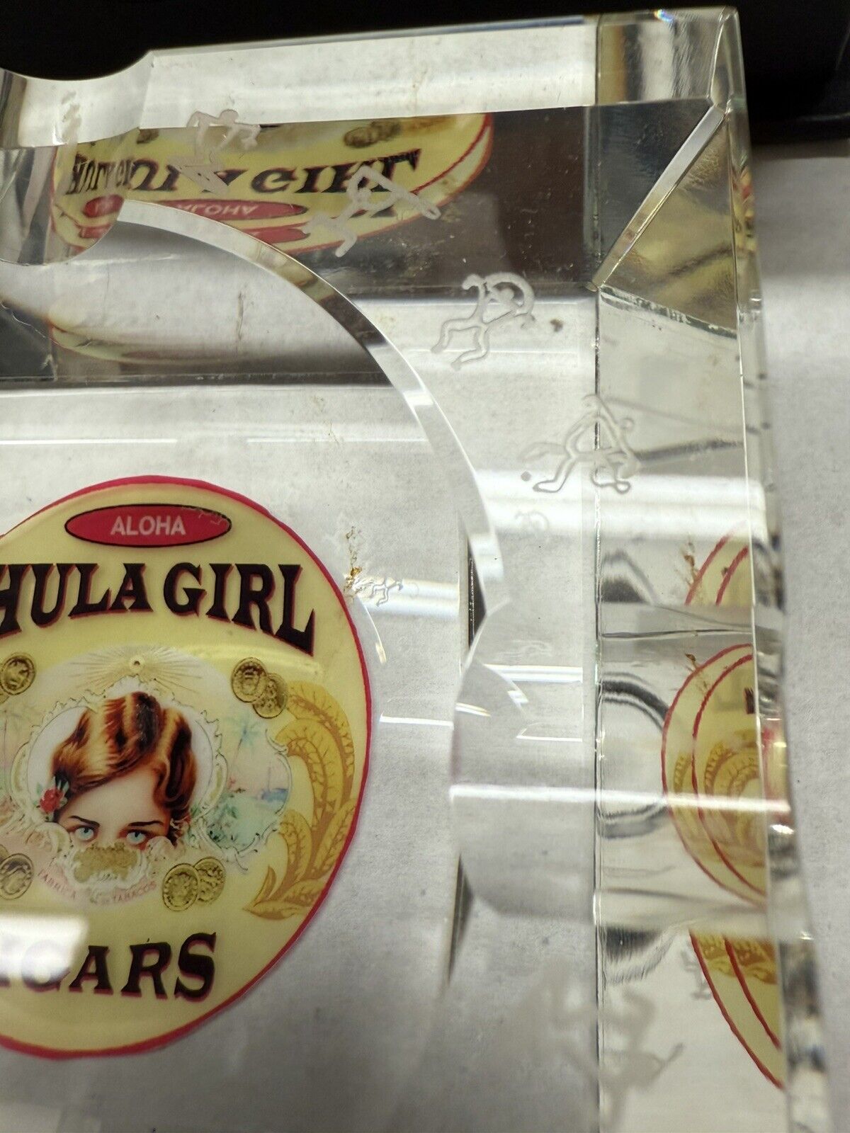 Hula Girl Cigars Crystal Cigar Ashtray Tray Lady Pin-Up Hawaii Smoke Tobacco