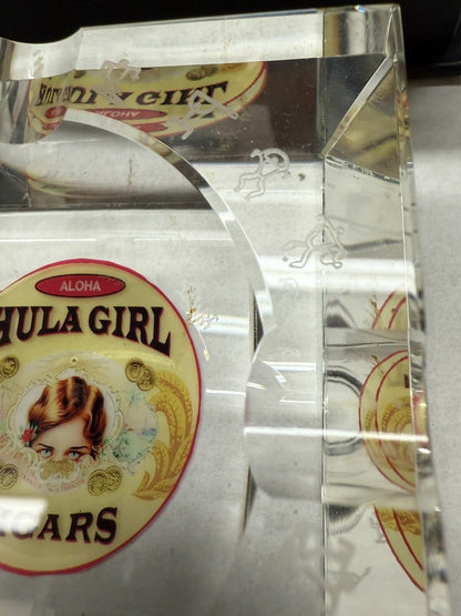 Hula Girl Cigars Crystal Cigar Ashtray Tray Lady Pin-Up Hawaii Smoke Tobacco