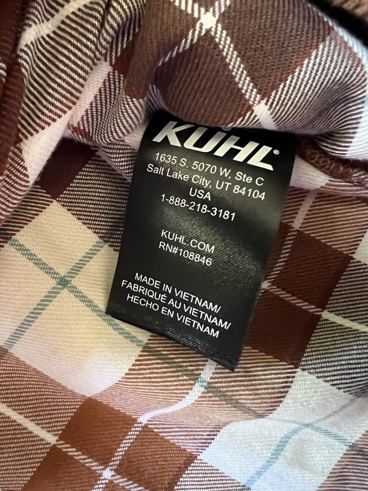 KUHL Tess Plaid Flannel Shirt Cinnamon Brown Women's Sz M Cream Corduroy Hiking