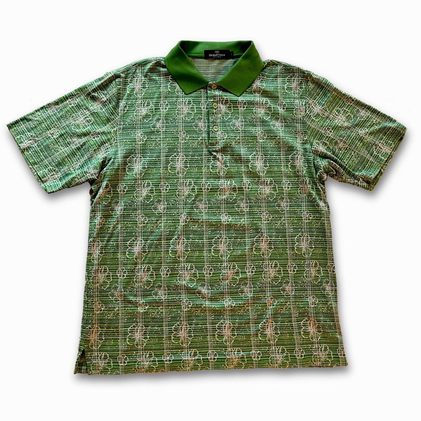 Bugatchi Men’s Green St. Patrick 4 Leaf Clover Polo Uomo Short Sleeve