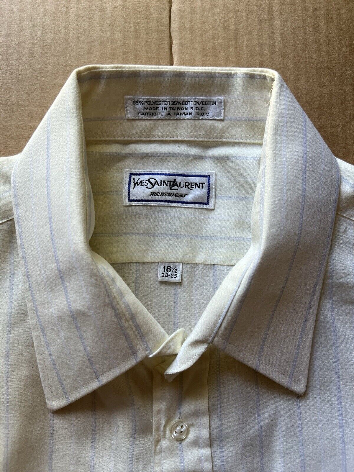 VINTAGE Yves Saint Laurent Shirt Mens 16.5 34-35 Solid Button Up Formal YSL