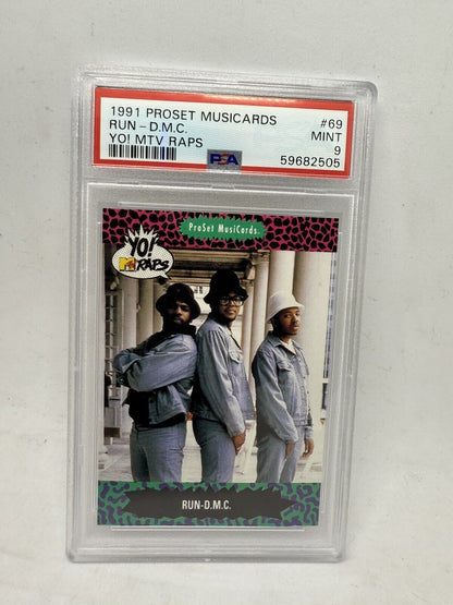 Run DMC 1991 Yo MTV Rap Music Pro Set Card #69 PSA GRADED 9 MINT 90s Card Low