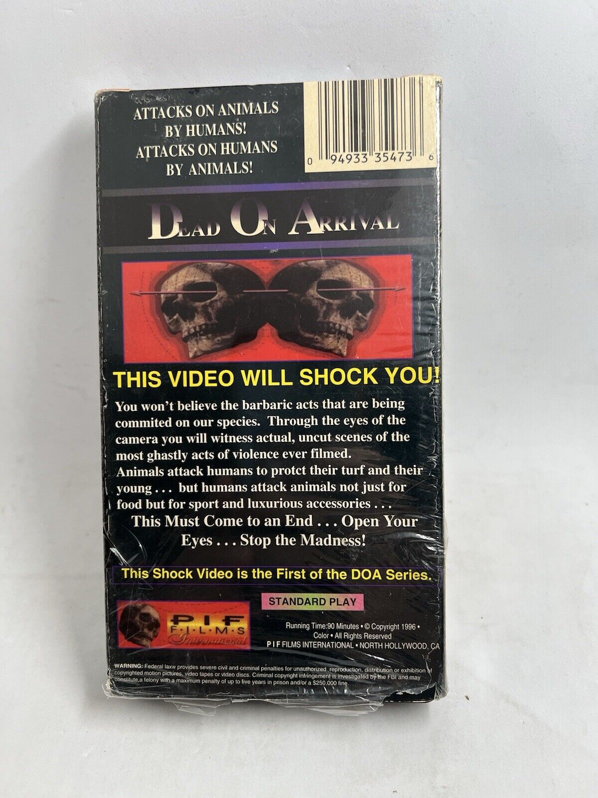 1996 Dead On Arrival VHS Shocker Of The Year Rare HTF Mature Gore Animal Attack