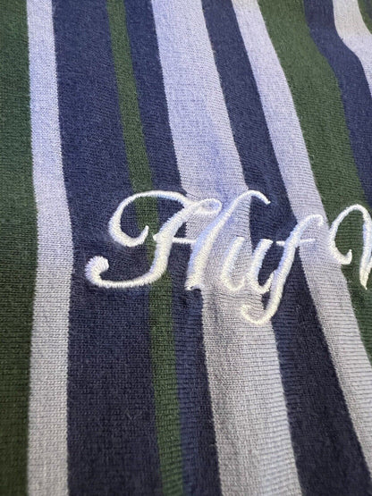 HUF WORLDWIDE Vertical Striped Tee Size XL Embroidered Logo Green Blue White