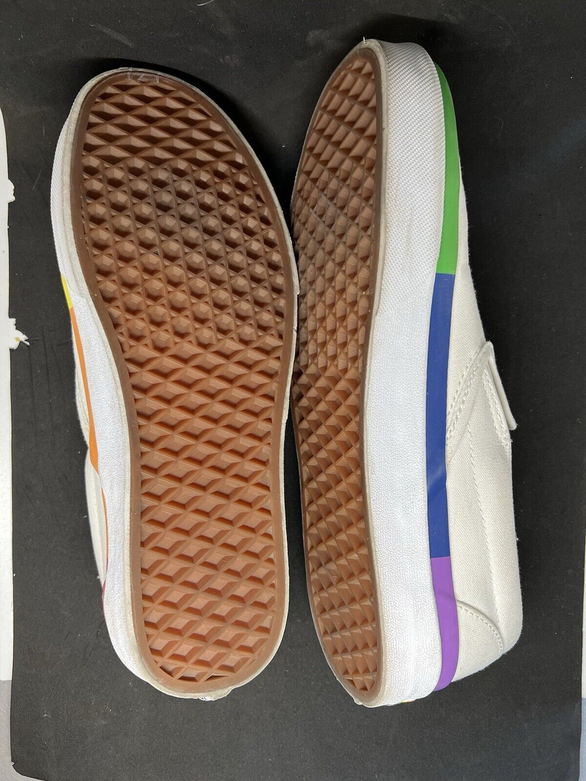 Vans shops white rainbow slip ons