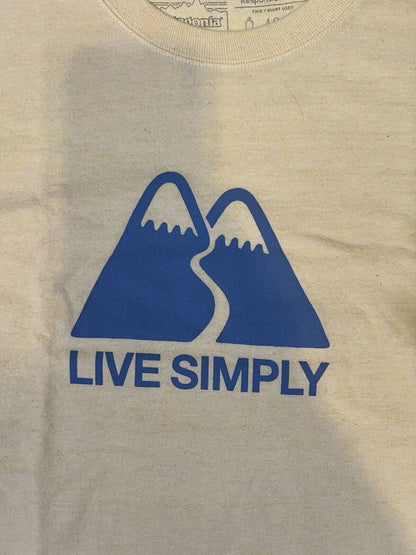 Live Simply Mountain Patagonia T-Shirt Size Large T Shirt Yellow Recycled Mens