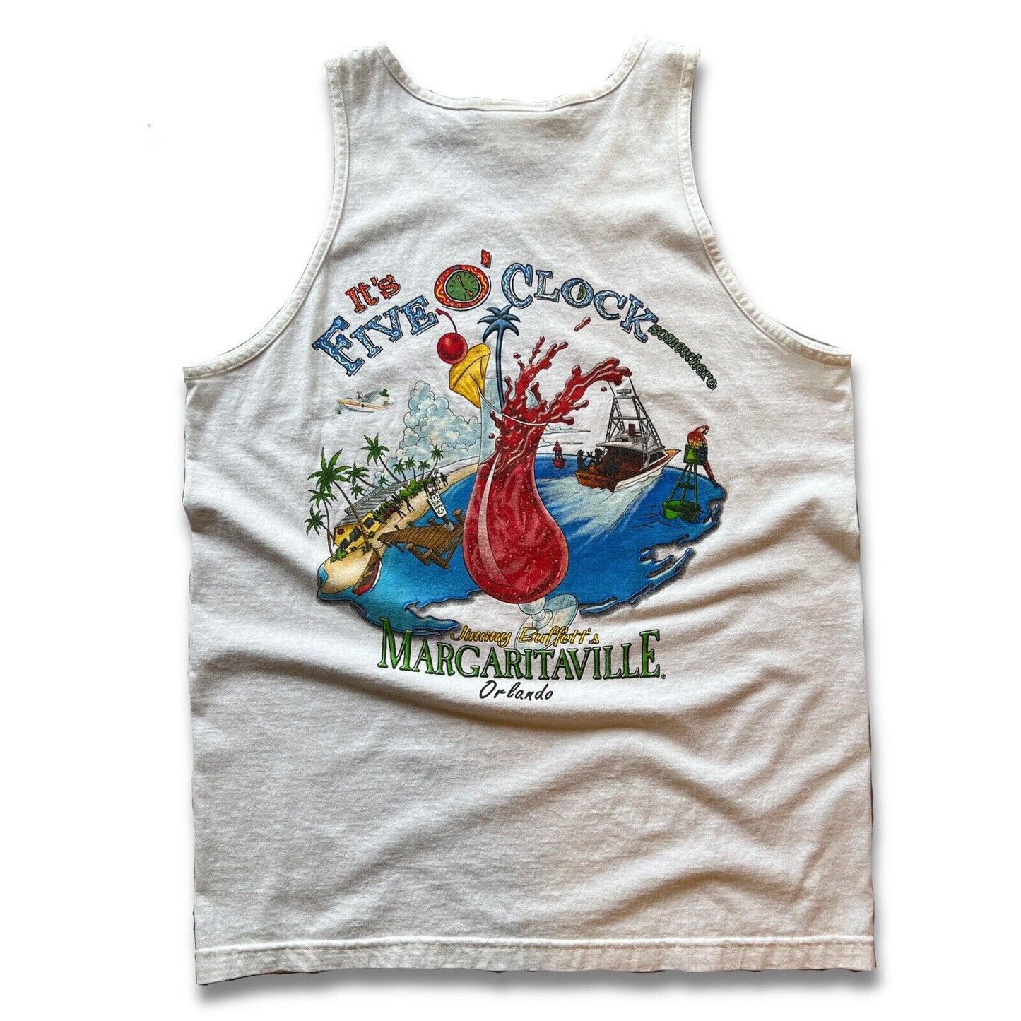 “It’s 5 O’ Clock Somewhere” Margaritaville Mens Orlando Large Tank Top Buffet FL