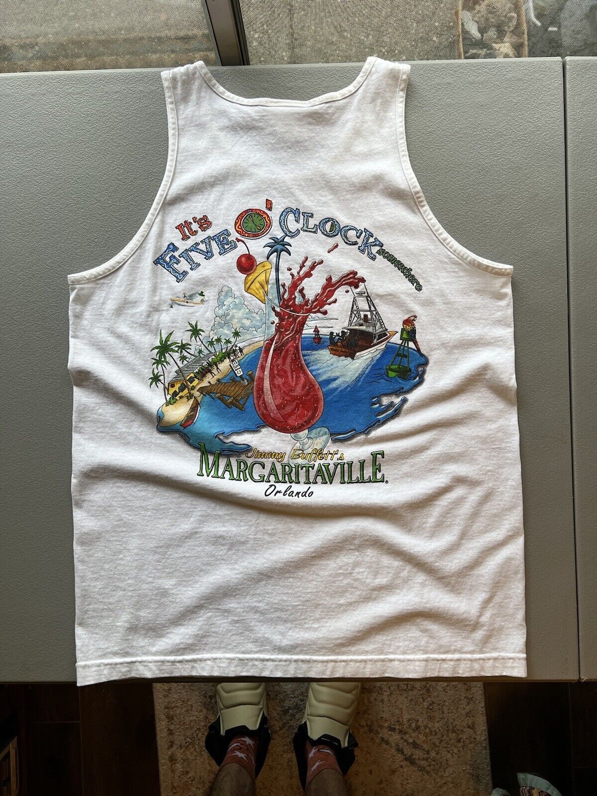 “It’s 5 O’ Clock Somewhere” Margaritaville Mens Orlando Large Tank Top Buffet FL