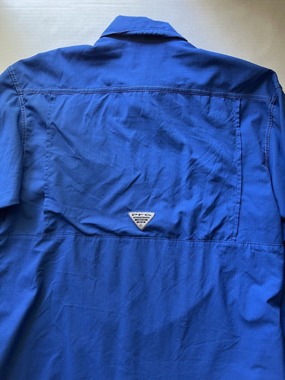 COLUMBIA Fishing Shirt Men's M PFG Bright Blue Vented Back Panel UPF 50 Sun