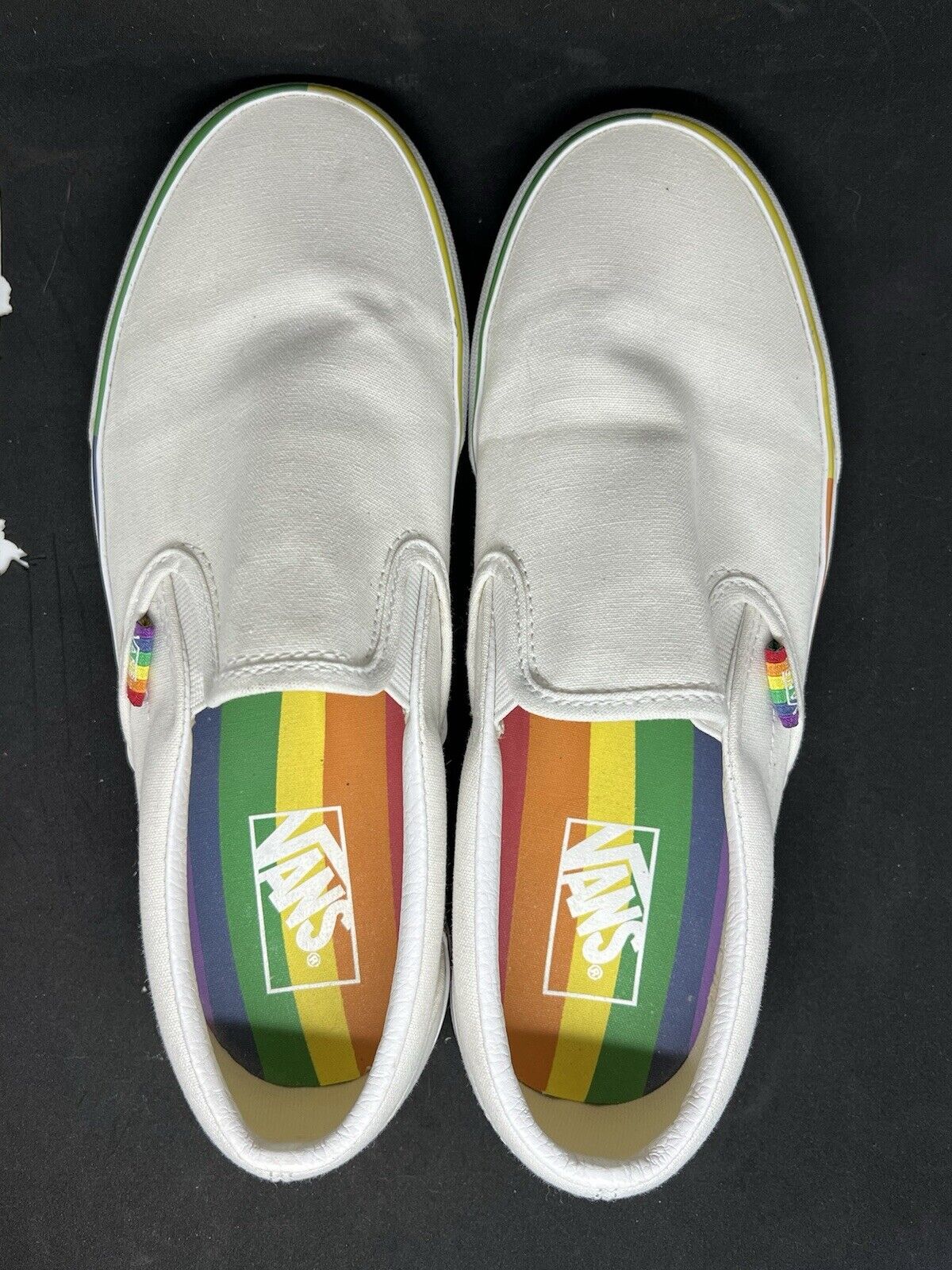 Vans Classic Slip On Rainbowstripe Pride White Rainbow Canvas Shoe Sneaker W9.5