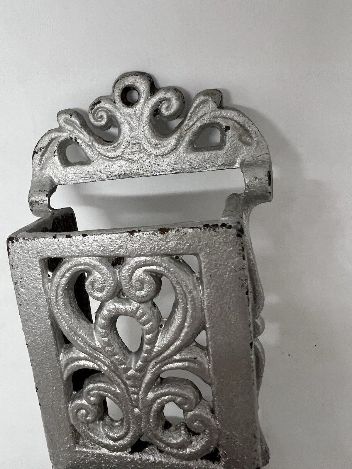 Vintage Heavy Cast Iron Black Fireplace Match Box Holder Wall Mount Fits Box