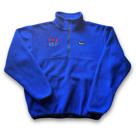 Marker Bindings USA Olympic Fleece Pullover 1/4 Zip Sweater Blue Size XL Skiing