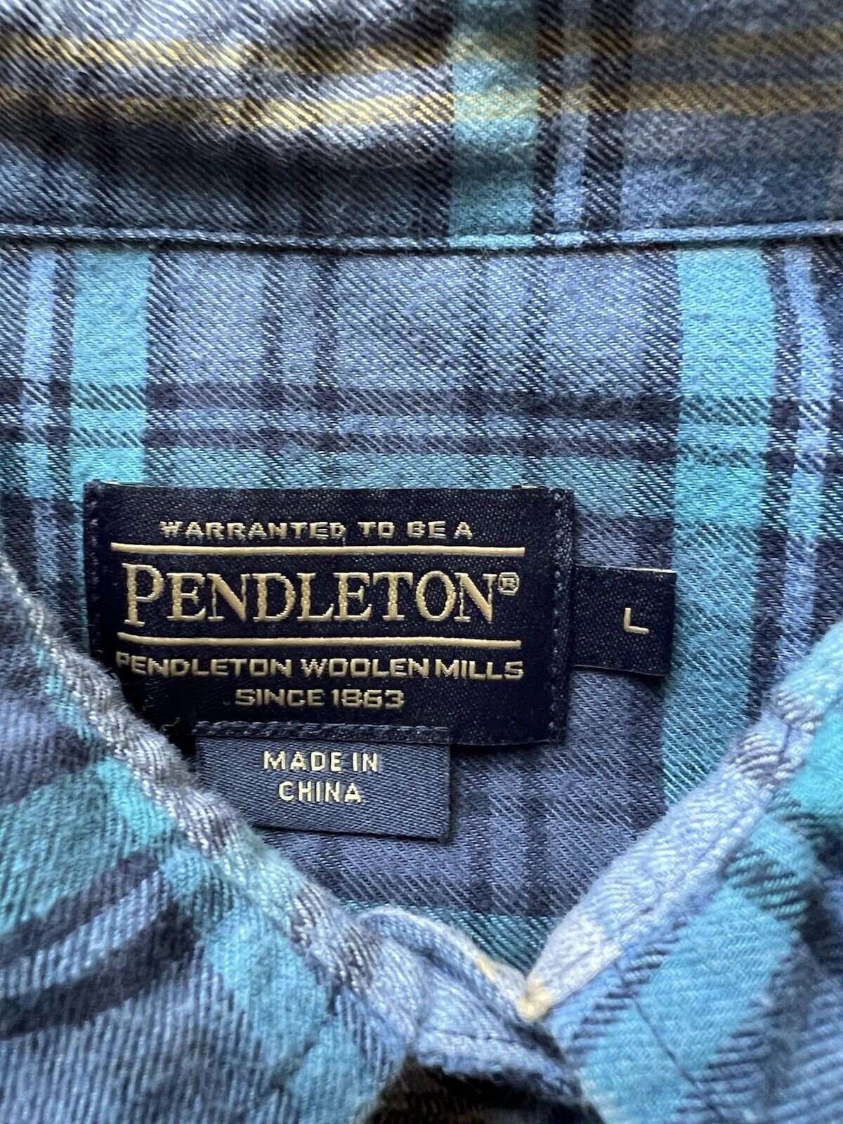 Pendleton Flannel Shirt Women Medium Blue Plaid Long Sleeve Button Up Wool Blend