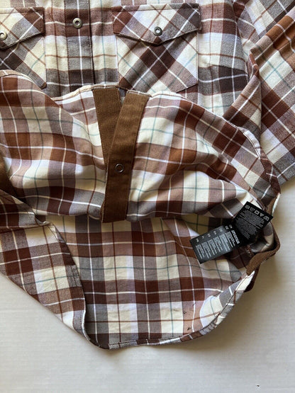 KUHL Tess Plaid Flannel Shirt Cinnamon Brown Women's Sz M Cream Corduroy Hiking