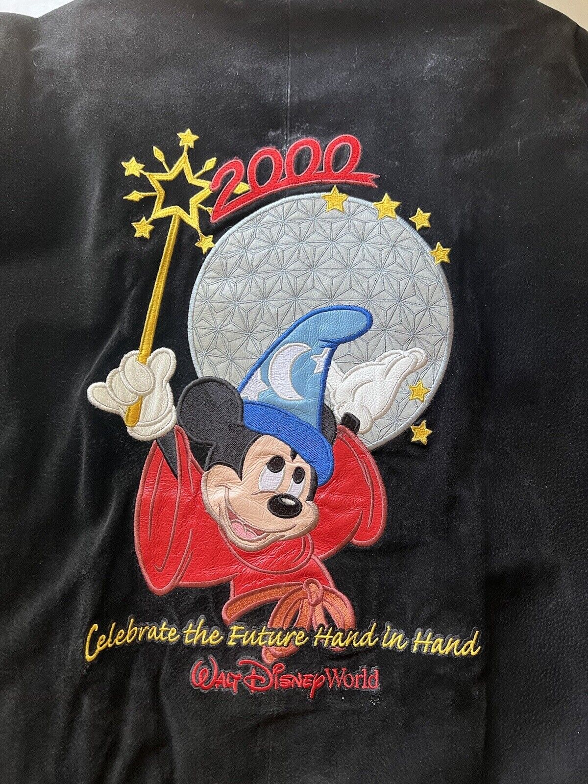 Y2K Disney World Cast Member Sorcerer Mickey Suede Letterman XL Jacket Disneyana