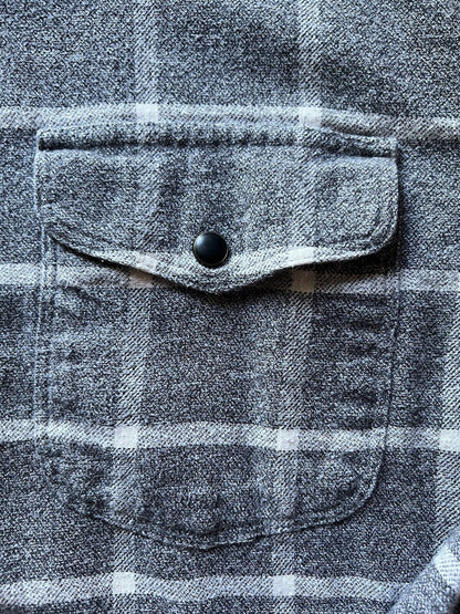 Lucky Brand Shirt Mens Large Grey Plaid Flannel Pearl Snap Saturday Stretch