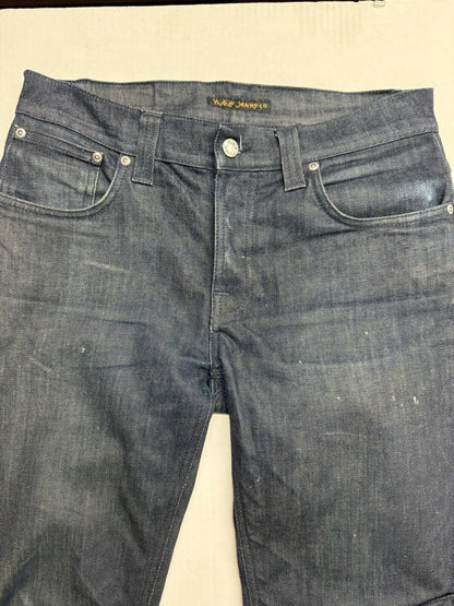 NUDIE Jeans GRIM TIM Men's Jeans W32 L34 Slim Fit Tapered Organic Dry Navy Dips