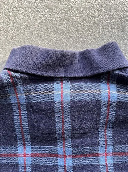 Alexander Julian  Polo Shirt Vintage Long Sleeve Size L Blue Plaid Long Fit