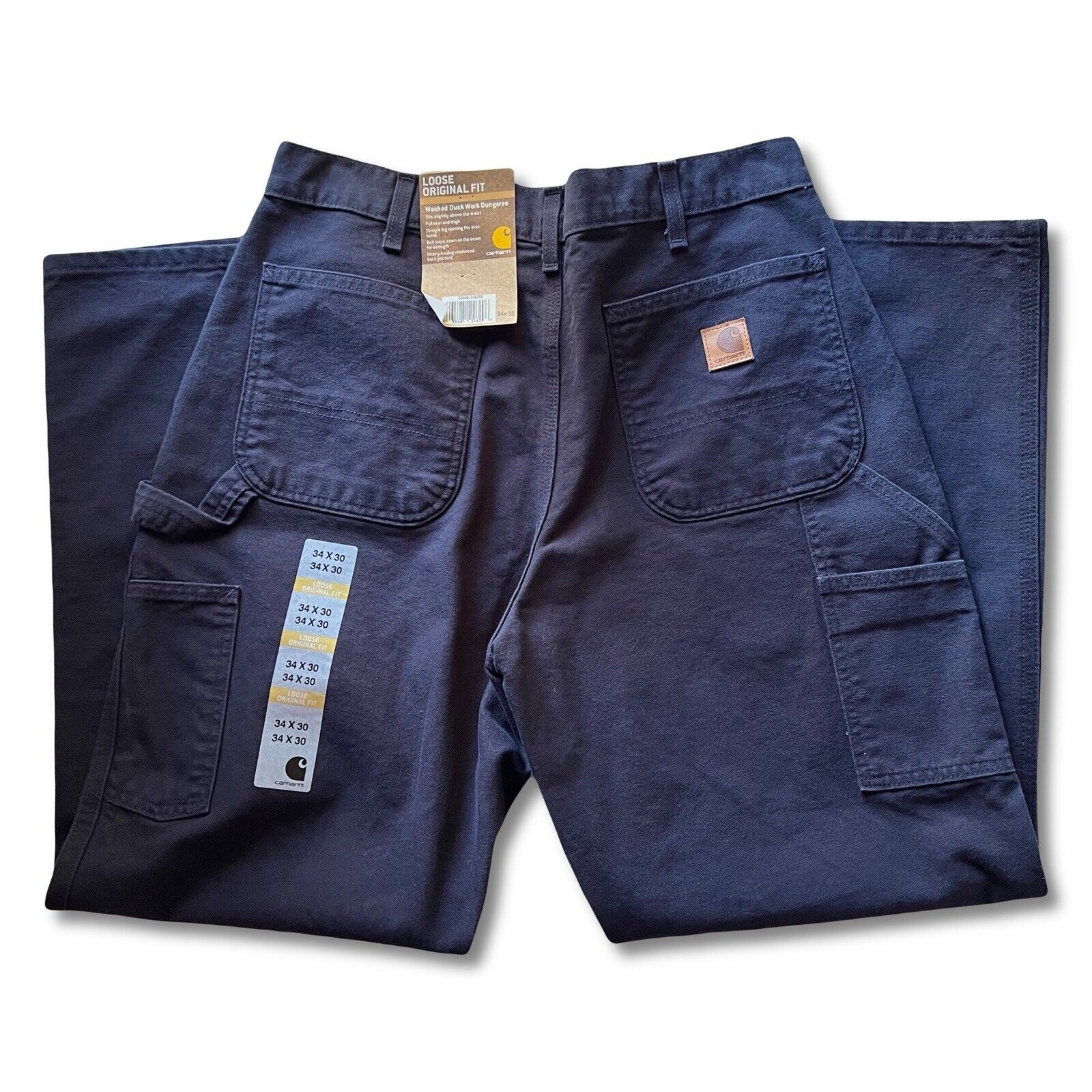 Carhartt Mens Blue Loose Original Fit 34 X 30.  B11-MDT Workwear Pants Denim New