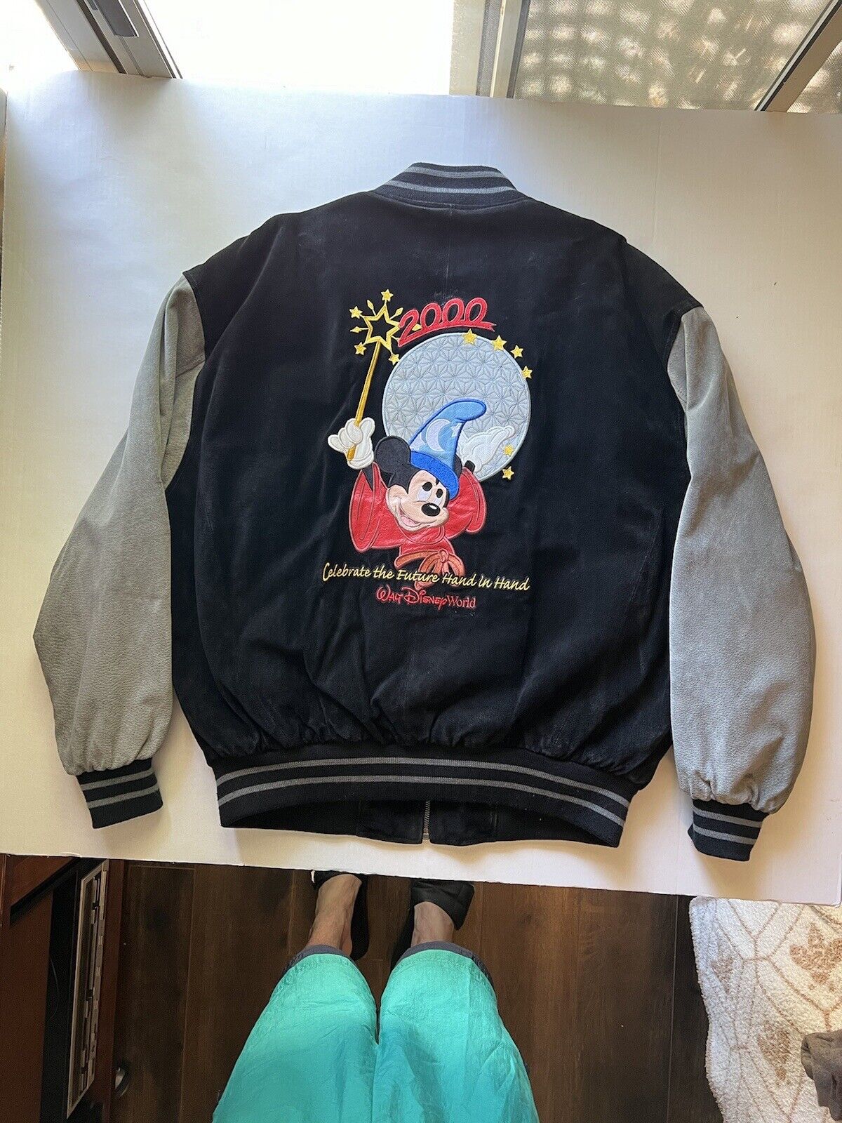 Y2K Disney World Cast Member Sorcerer Mickey Suede Letterman XL Jacket Disneyana