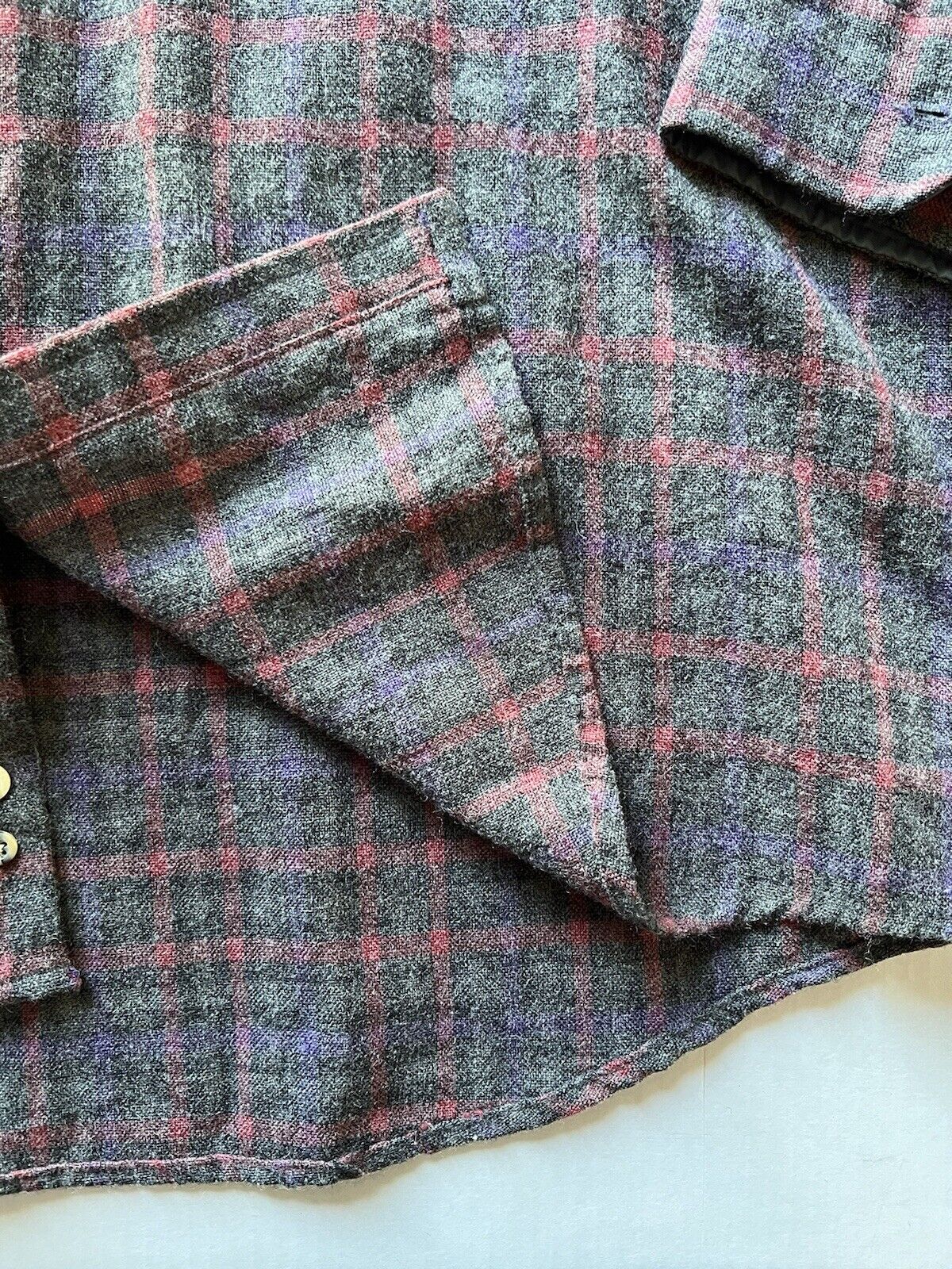 VTG Sears Roebuck Co. Single Needle Tailoring Plaid Gray Flannel Shirt Large