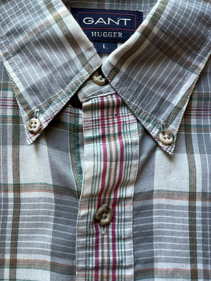 Gant Vintage Hugger Foxhound Plaid Grey Light Mens Button Up Shirt Large