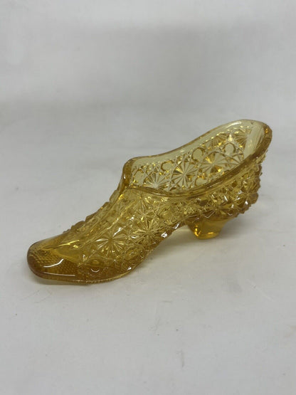 Shoe Slipper Glass Amber Daisy & Button Pat Oct.19/89, 2.5" Tall 5" Long Vintage