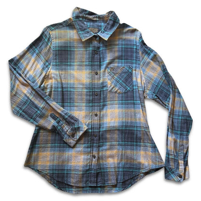 Pendleton Flannel Shirt Women Medium Blue Plaid Long Sleeve Button Up Wool Blend