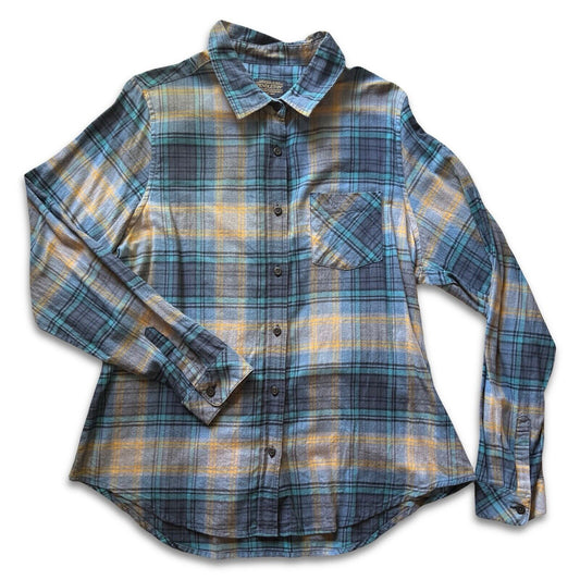 Pendleton Flannel Shirt Women Medium Blue Plaid Long Sleeve Button Up Wool Blend