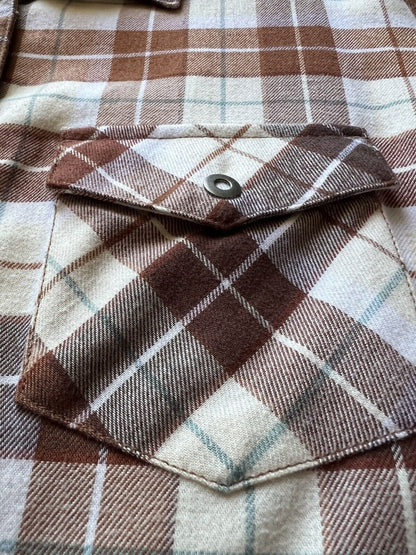 KUHL Tess Plaid Flannel Shirt Cinnamon Brown Women's Sz M Cream Corduroy Hiking