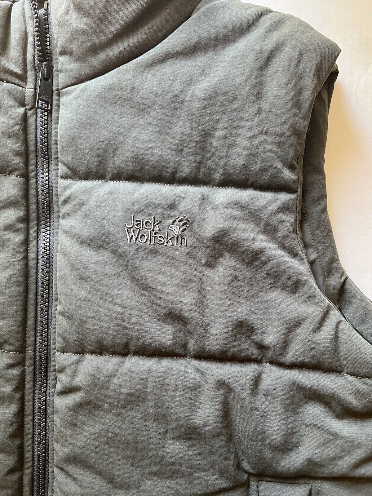 Mens Jack Wolfskin Down Gilet Vest Quilted Forest Green Large Thick Pockets