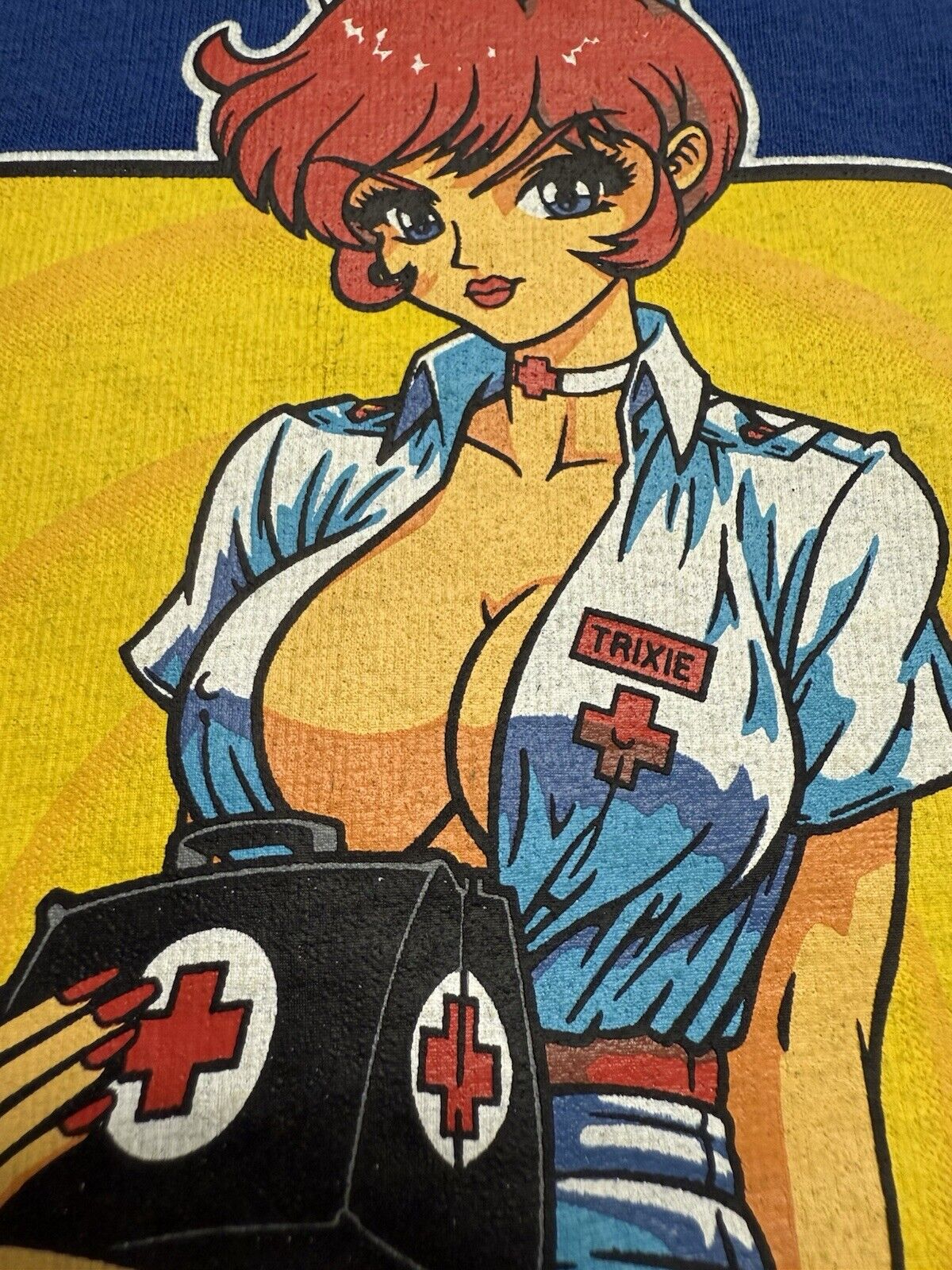 Hook-Ups Skateboard “Nurse Trixie” Blue Vintage TShirt Men's Large JK Industries