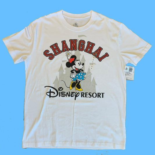 NEW Shanghai Disney Resort T-shirt Medium White Mickey Minnie Mouse Short Sleeve