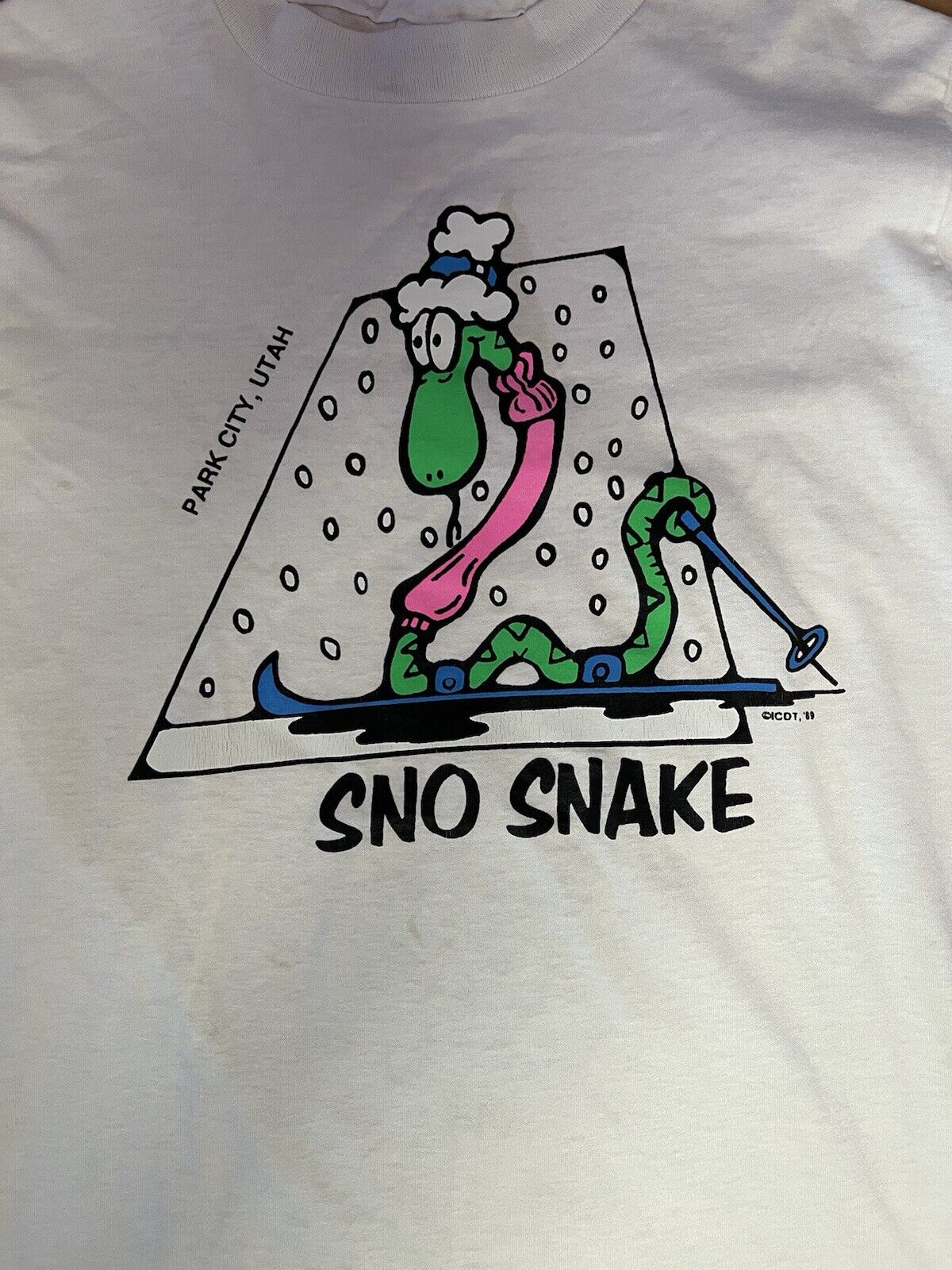 Vintage Sno Snake Park City Ski Snow Tshirt Single Stitch White Mountain Utah S