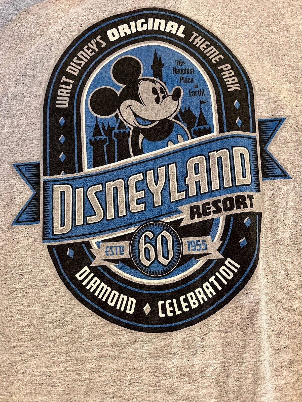 Disneyland 60 Diamond Mickey Mouse Sleeveless Crewneck Shirt Gray Mens 2XL Print