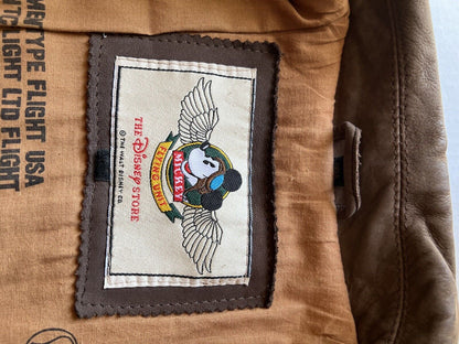 Mickey Mouse Flying Ace Patches Unit Genuine Leather Bomber Vintage Brown Mens