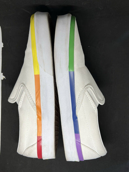 Vans Classic Slip On Rainbowstripe Pride White Rainbow Canvas Shoe Sneaker W9.5