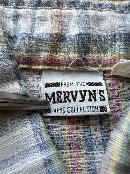 Vintage Meryvn’s Mens Collection Flannel White Thin Polyester Brown Letter 1970