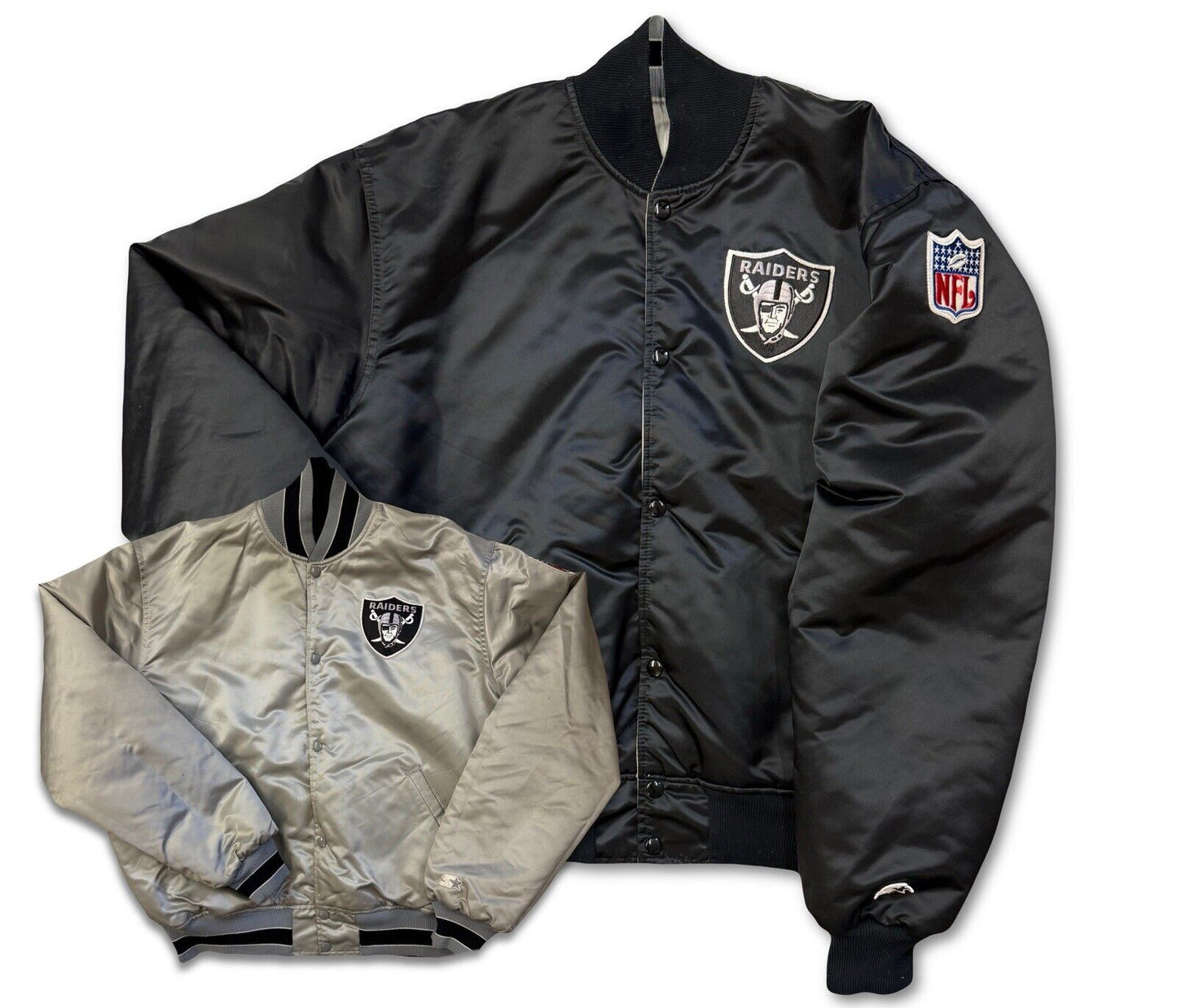 Vintage Oakland Raiders NFL Reversible Jacket Mens Large Starter Satin Bomber