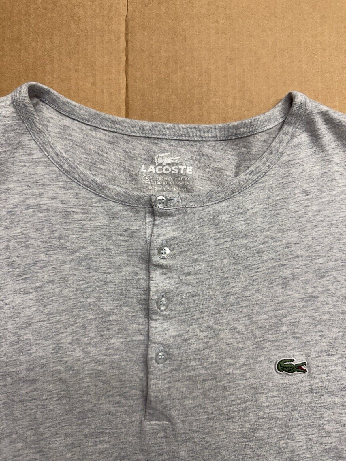 Lacoste Soft Pima Cotton Henley Button T Shirt Size 5 Large Peru Short Sleeve