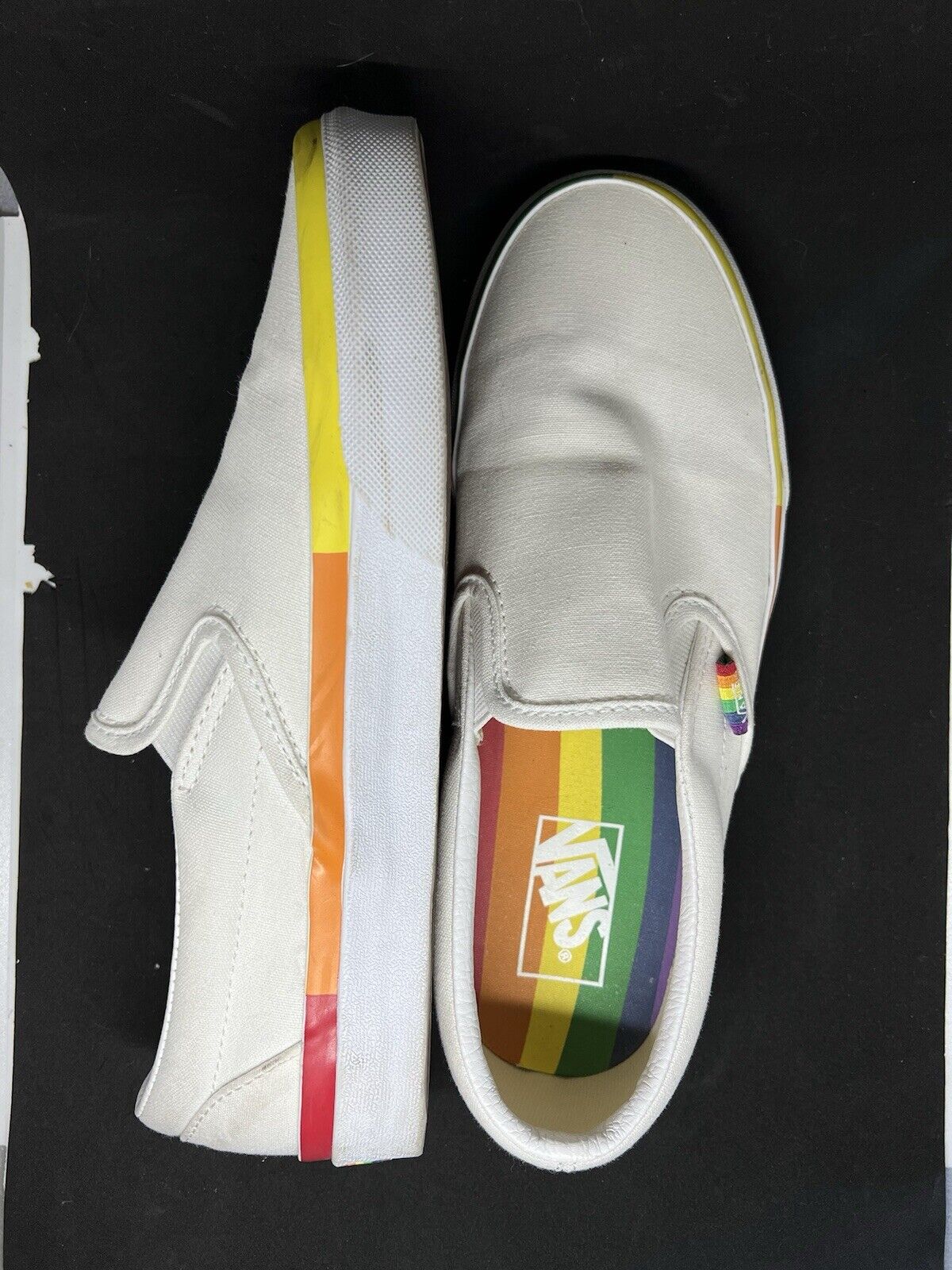 Vans Classic Slip On Rainbowstripe Pride White Rainbow Canvas Shoe Sneaker W9.5