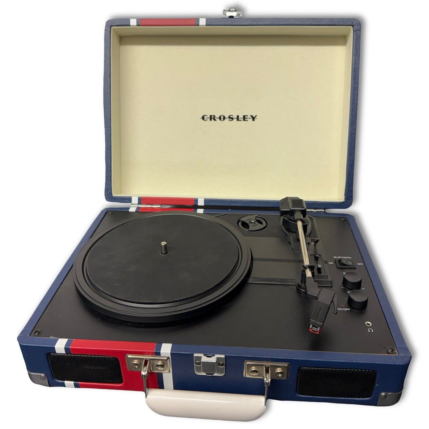 Crosley Cruiser Deluxe CR8005D-ST Portable 3-Speed Bluetooth Turntable Blue Red